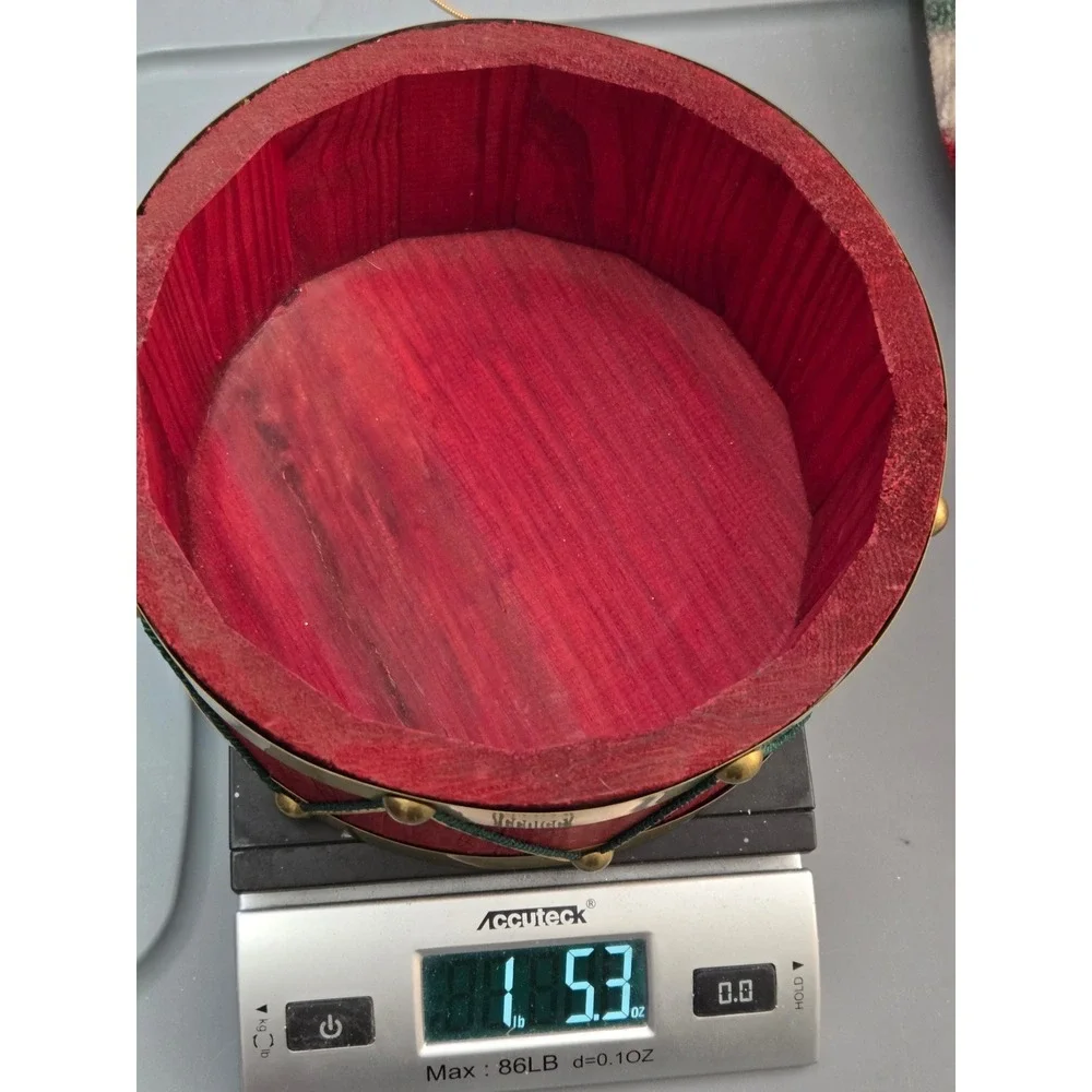 Vintage Wooden Nutcracker Drum Bowl Red Brass Gold Tassel Christmas Decor Vase